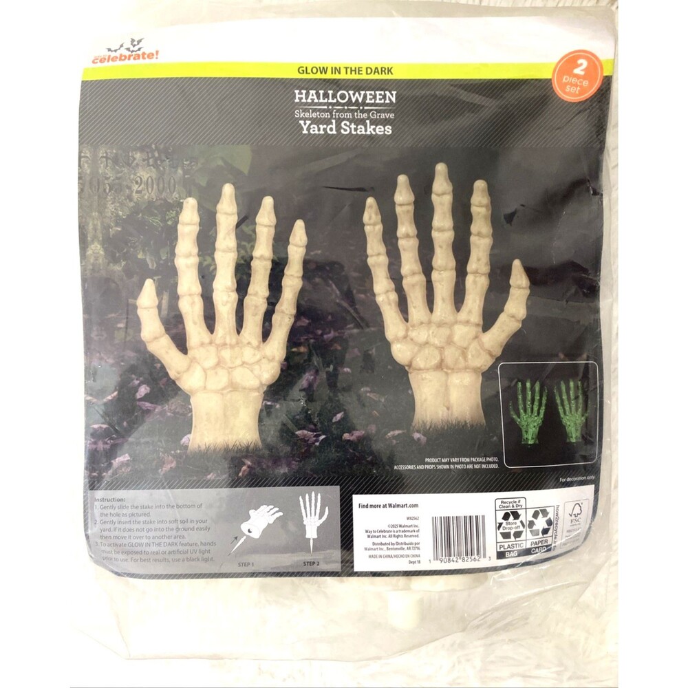 Halloween Skeleton Hands Beige Green Glow In The Dark Outdoor Decor Yard Stakes